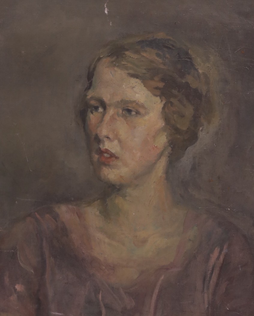 English school, early 20th century, oil on canvas, Portrait of a lady, unframed, 61 x 51cm